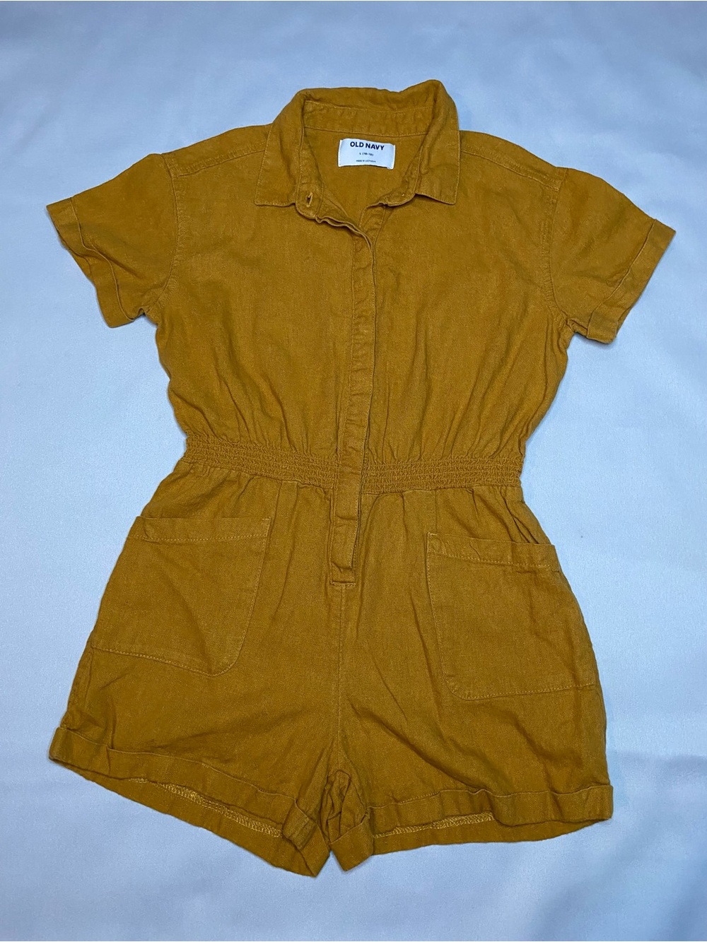 Old Navy Girl’s Romper Collar Buttons Size 10-12 Brown Yellow Tan